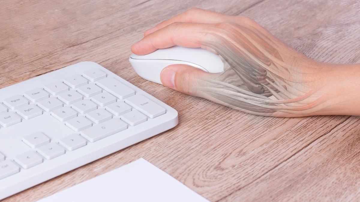 dr.consulta - mão de uma pessoa trabalhando com um mouse, com sintoma da síndrome do túnel do carpo