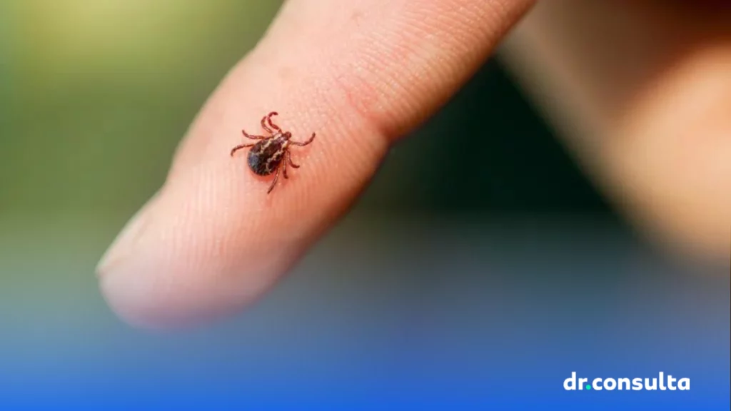 dr.consulta - carrapato apoiado em um dedo humano, doença de lyme, doenças do carrapato, prevenção