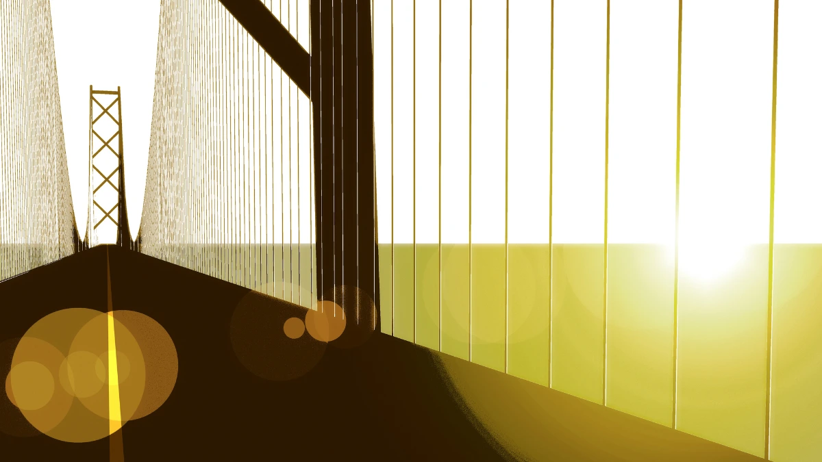 dr.consulta - Ilustração de ponte suspensa, na qual manchas escuras na visão aparecem no campo de quem observa a paisagem.