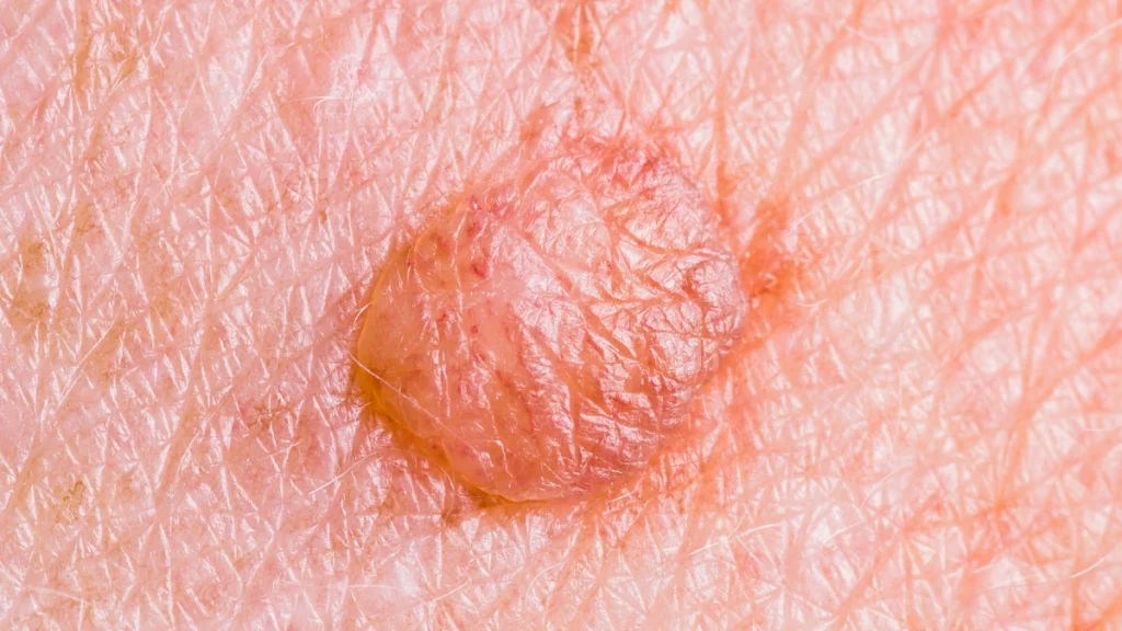 dr.consulta - Imagem de carcinoma basocelular, protuberância rugosa na pele.