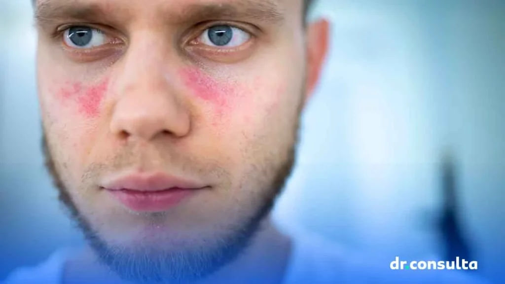 Imagem de um homem com vermelhidão no rosto. No caso, uma pessoa portadora de lúpus.