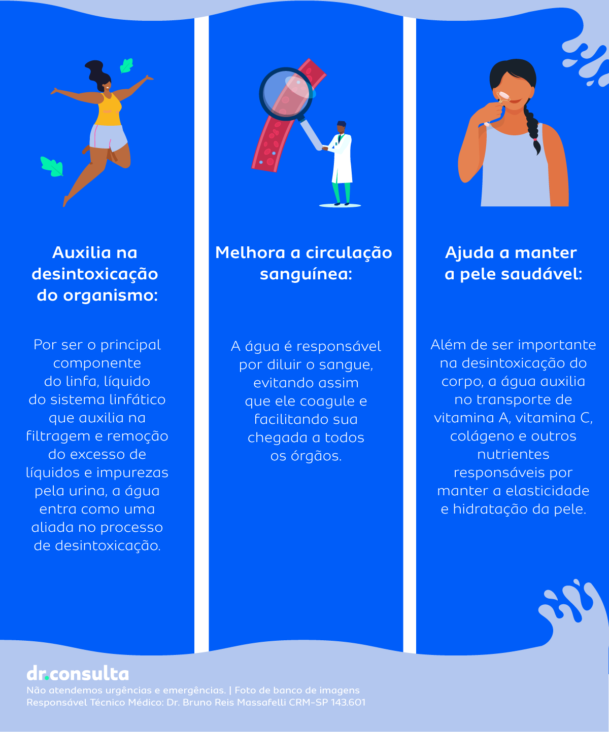 Parte 3 do infográfico sobre os benefícios de tomar água.