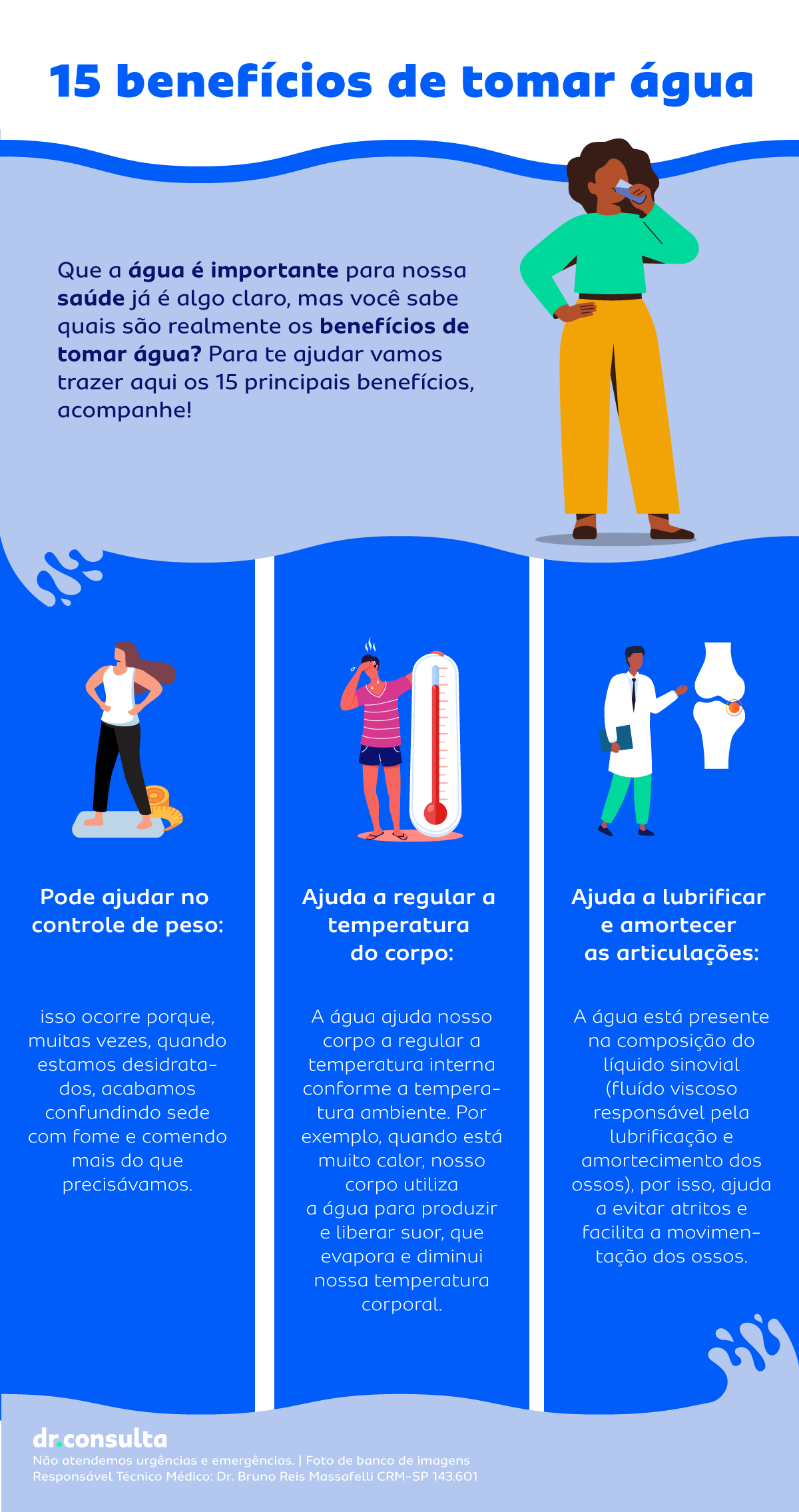 Infográfico sobre os benefícios de tomar água.