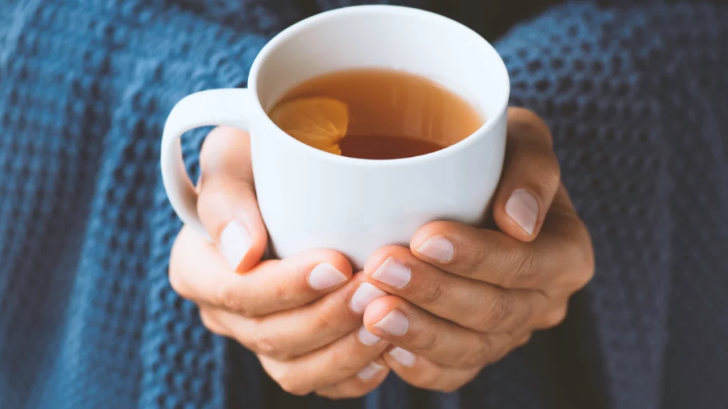 dr.consulta - mulher com xícara de chá nas mãos e um cobertor para espantar o frio, nutrição no inverno, cuidados com a alimentação no tempo frio
