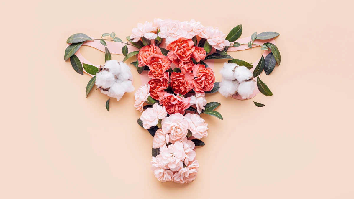 dr.consulta - Representação de útero baixo com uso de flores no formato do sistema reprodutivo feminino.